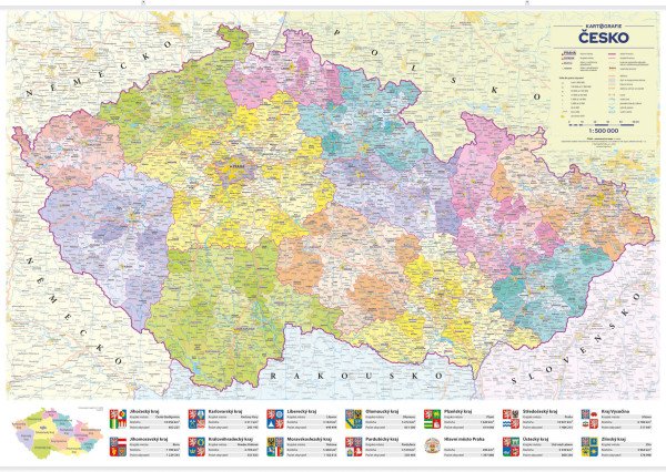 Česko - administrativní mapa nástěnná 1:500 000 (2025)