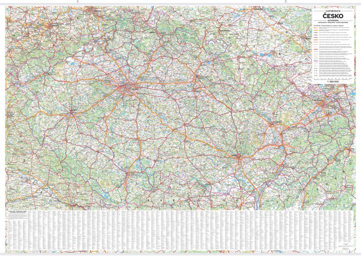 Česko - automapa nástěnná 1360 000 s plastovými lištami 1360x970mm