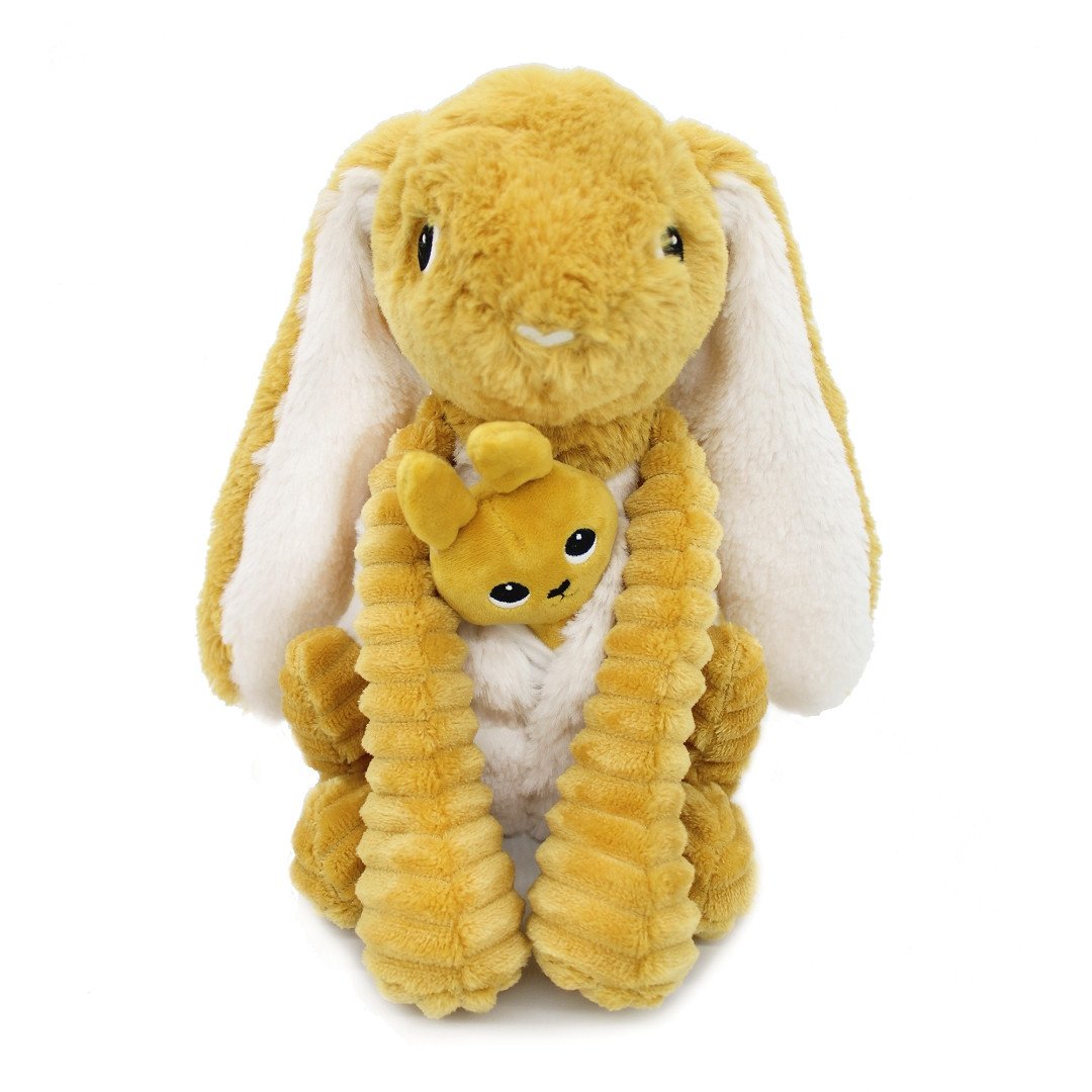 Ptipotos Plyšový králík Toudou hořčicový máma s miminkem 24 cm