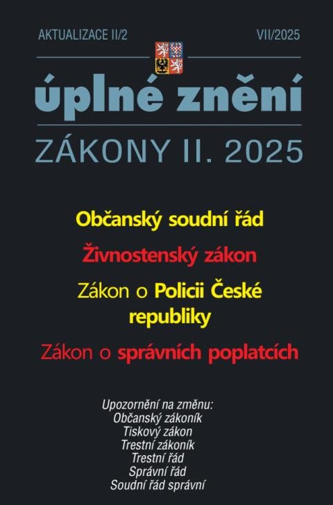 Aktualizace II2 2025 Občanský soudní řád Živnostenský zákon Zákon o Policii České republiky Zákon o správních poplatcích