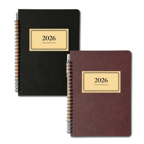 Diář 2026 týdenní s tužkou RETRO A5 řádkový černý
