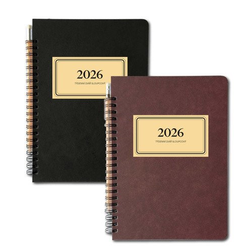 Diář 2026 týdenní s tužkou RETRO A5 sloupcový vínový