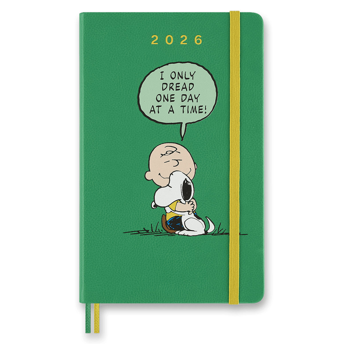 Diář Moleskine Peanuts 2026 - tvrdé desky L denní zelený