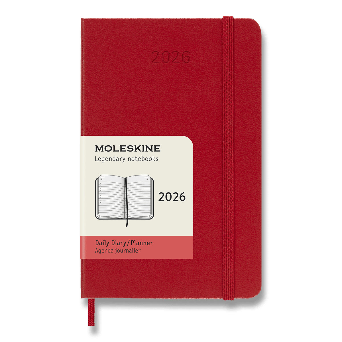 Diář Moleskine 2026 - tvrdé desky S denní červený