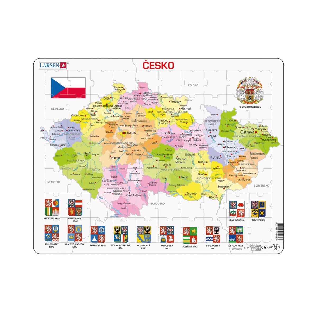 Puzzle Česká republika Kraje 70 dílků