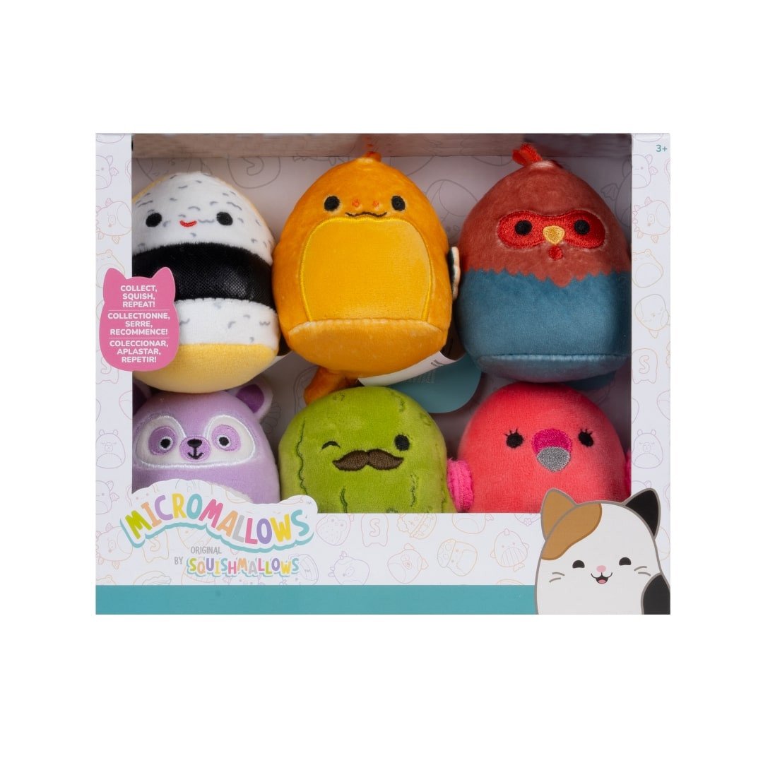 Squishmallows Micromallows 6Pack - Okurek Úhoř Plameňák Kohout Sushi Lemur