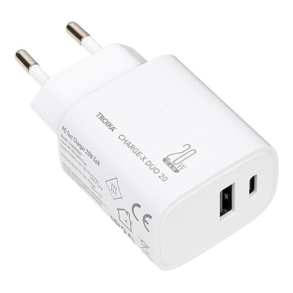 Troika rychlonabíječka - Charge X Duo (20 W, USB-C + USB-A, bílá)