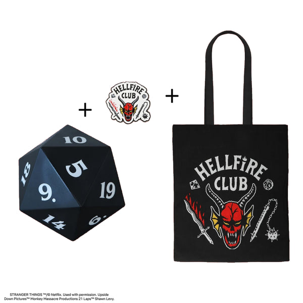 Stranger Things Dárkový set Hellifre Club (Taška, odznáček, antistresová kostka)
