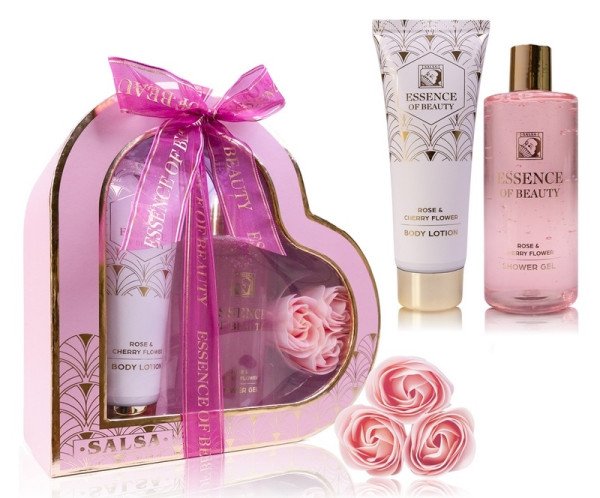 Koupelnový set Essence of Beauty v dárkovém balení ve tvaru srdce
