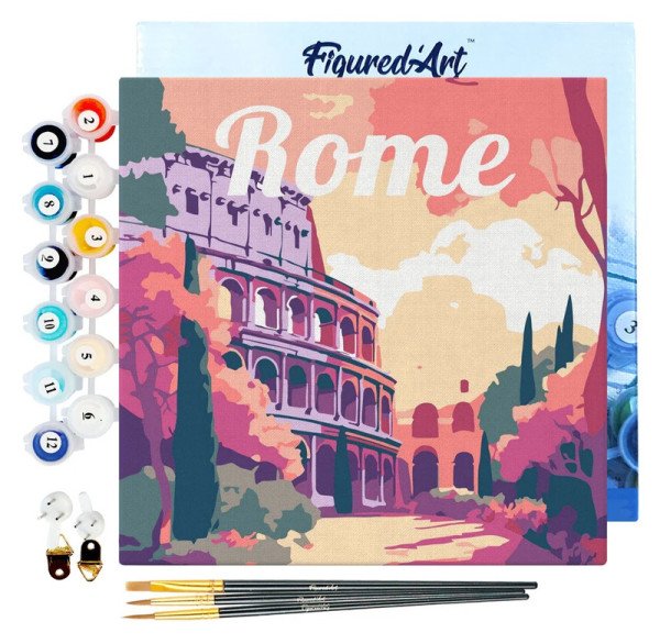 Mini malování podle čísel - Travel poster Rome 20x20cm na rámu
