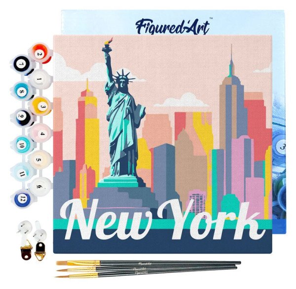 Mini malování podle čísel - Travel Poster New York Socha Svobody 20x20cm na rámu