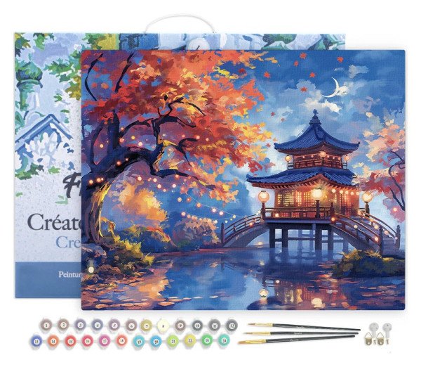 Malování podle čísel - Pagoda Za Podzimní Noci na rámu 40x50cm