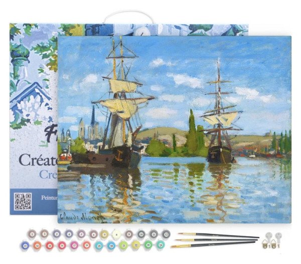 Malování podle čísel - Lodě Na Seině v Rouenu -Claude Monet na rámu 40x50cm