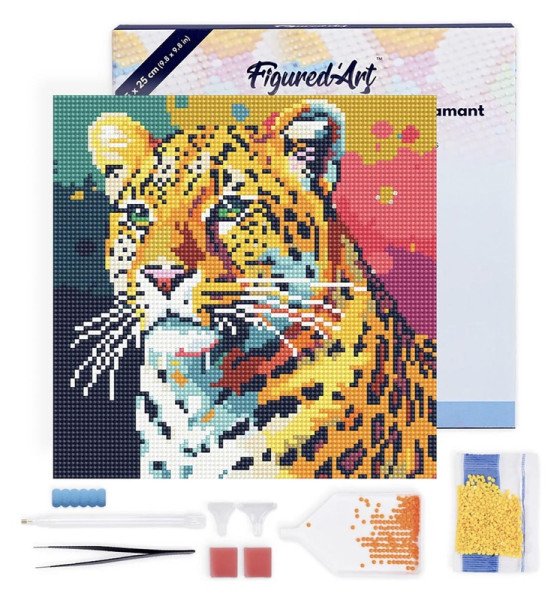 Mini diamantové malování - Leopard Pop Art 25x25cm na rámu