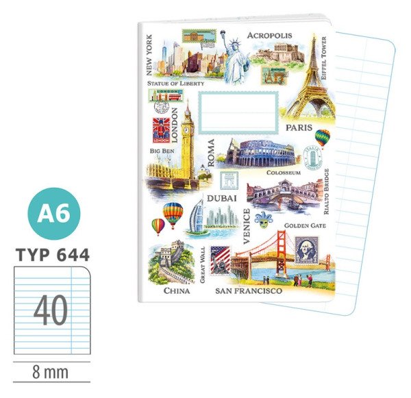 Školní sešit A6, 40 listů, typ 644 Travel Time