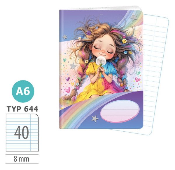 Školní sešit A6, 40 listů, typ 644 Rainbow Ella