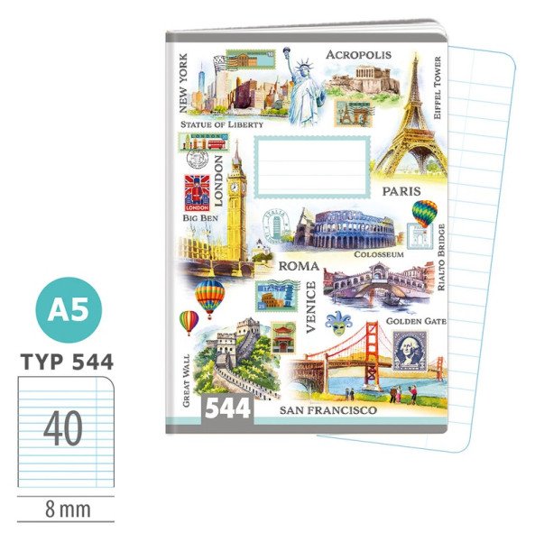 Školní sešit A5, 40 listů, typ 544 Travel Time