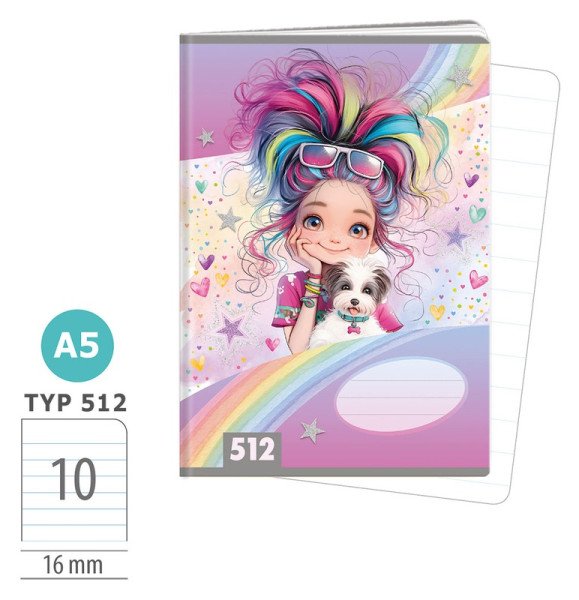 Školní sešit A5, 10 listů, typ 512 Rainbow Ella