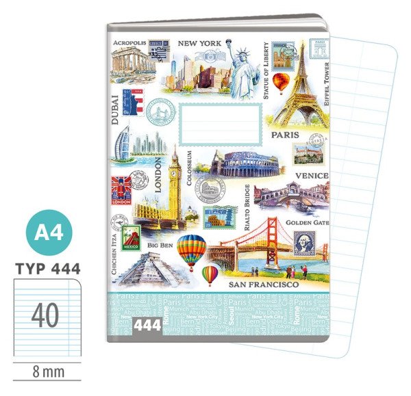 Školní sešit A4, 40 listů, typ 444 Travel Time