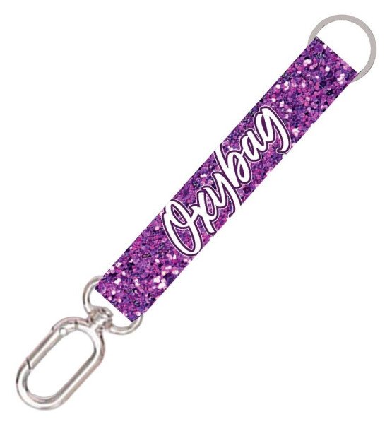 Krátká klíčenka s karabinkou Purple glitter