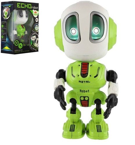 Robot ECHO opakující věty kovový zelený, světlo, zvuk