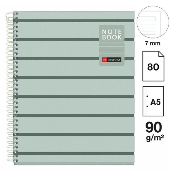 Poznámkový blok Between the Lines NB-1, A5, 90g, karton, 80 listů, linka, Moss