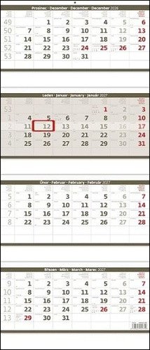 Kalendář nástěnný 2027 - Čtyřměsíční skládaný šedý
