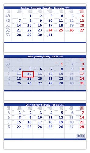 Kalendář nástěnný 2027 - Tříměsíční skládaný modrý