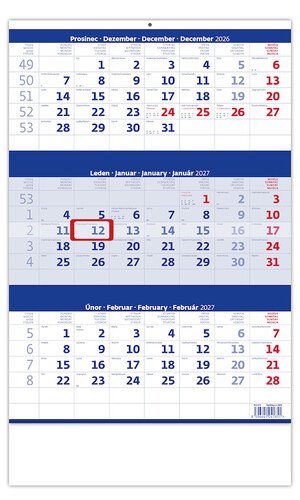 Kalendář nástěnný 2027 - Tříměsíční modrý