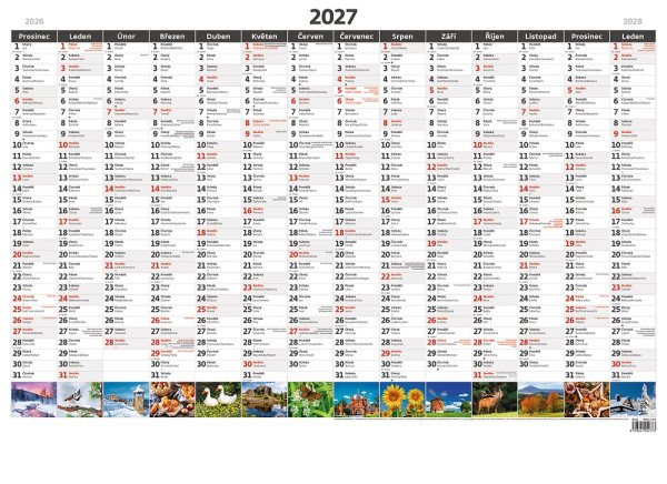 Kalendář nástěnný 2027 - Plánovací roční mapa A1 obrázková