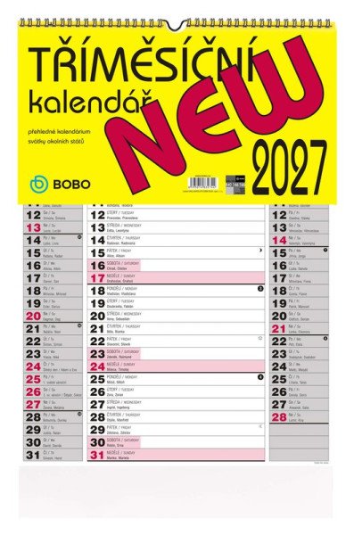 Nástěnný kalendář 2027 tříměsíční NEW