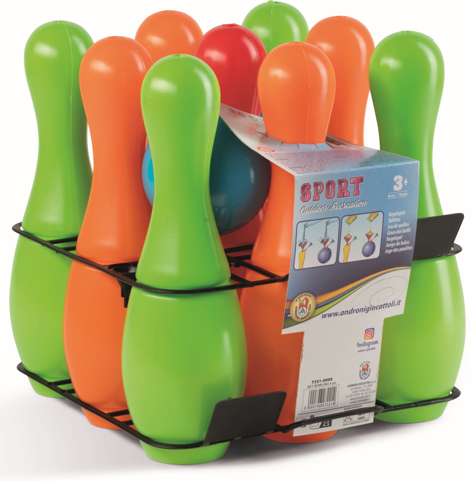Androni bowling set 9+2, fillable with water or sand, 27 cm