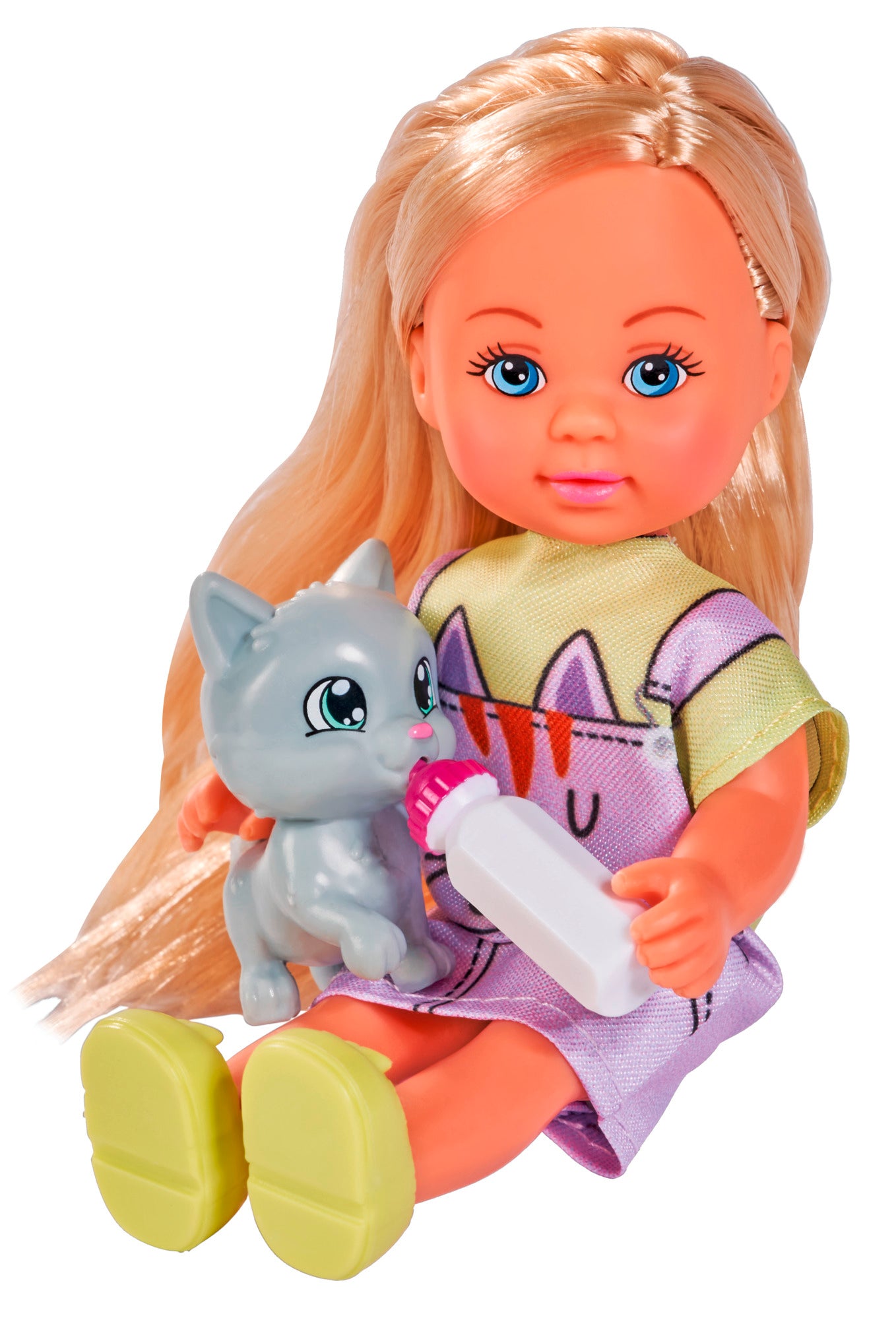 Evi Doll in Kitty Dress with Cat and Bottle
