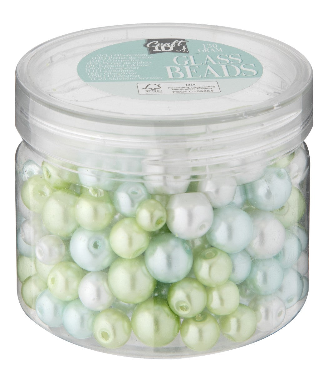 Glass bead craft set, 4 green shades, 130 g