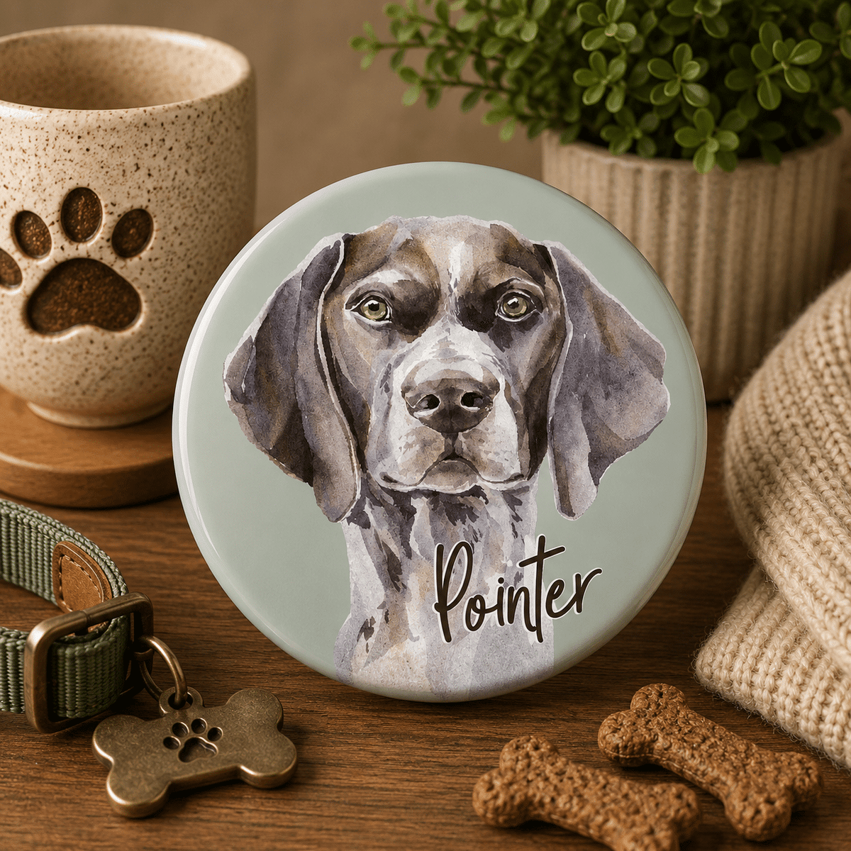 Pointer Dog Button Badge with Safety Pin, 44 mm