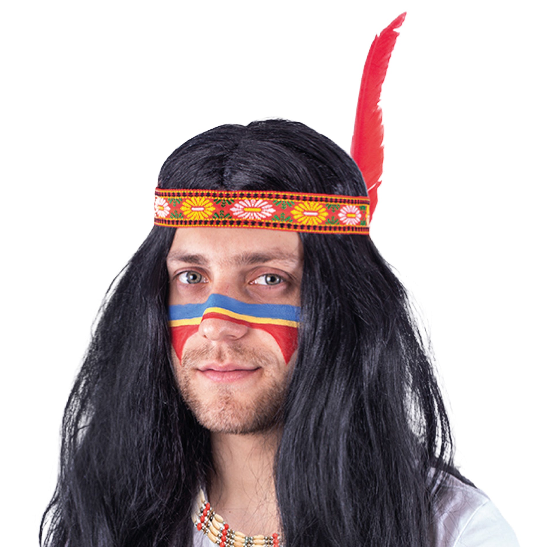 Adult Indian Costume Wig with Headband and Feather
