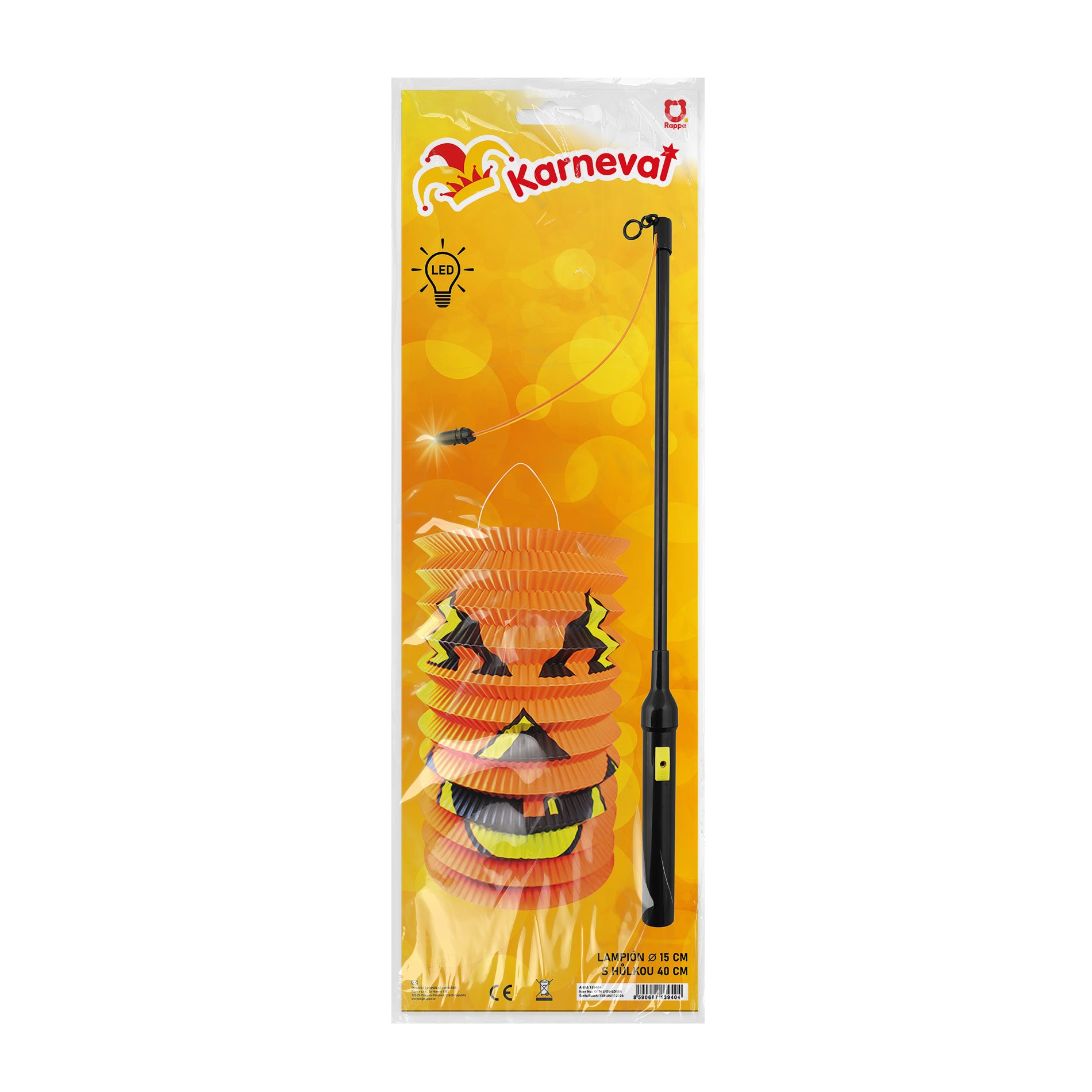 Halloween pumpkin lantern 15 cm with 40 cm light-up wand
