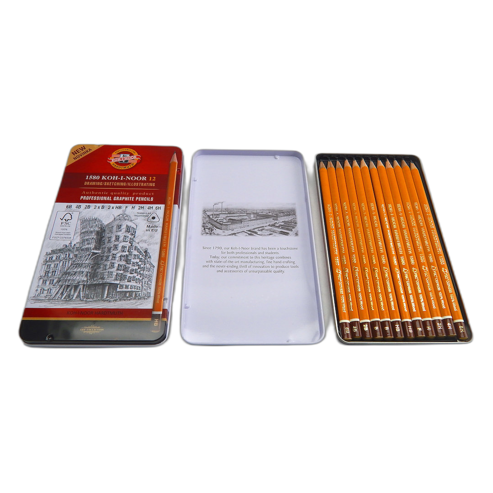 Koh-i-Noor 1582 Triangular Graphite Pencils FSC Set of 12 in Tin