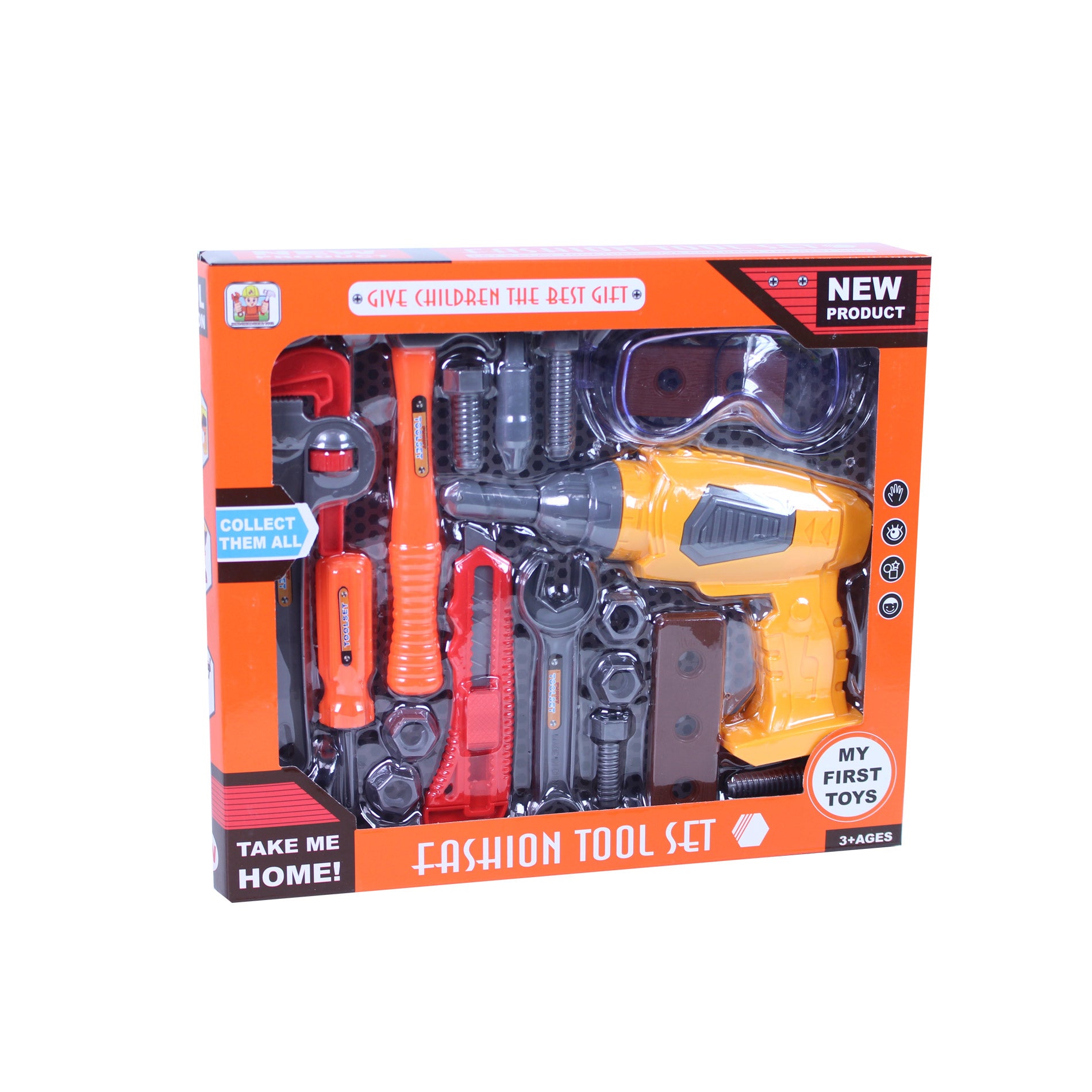 Tool set with functional toy drill
