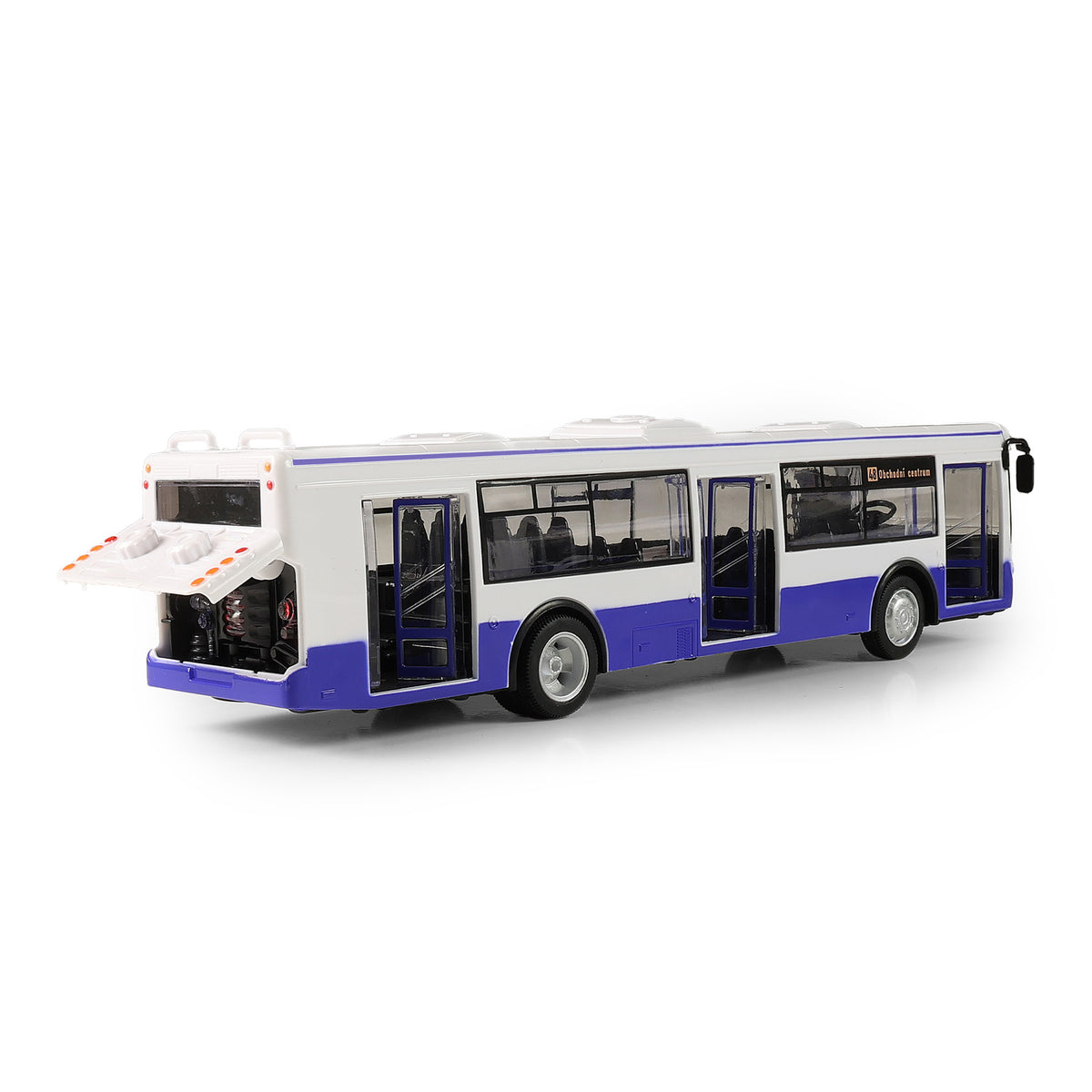 Blue toy bus with Czech stop announcements 28 cm