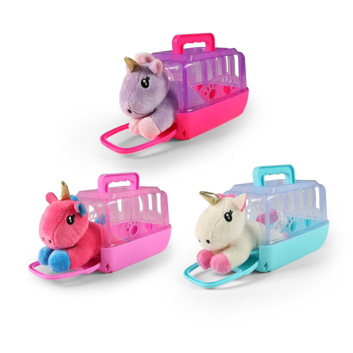 Portable pet carrier with plush unicorn