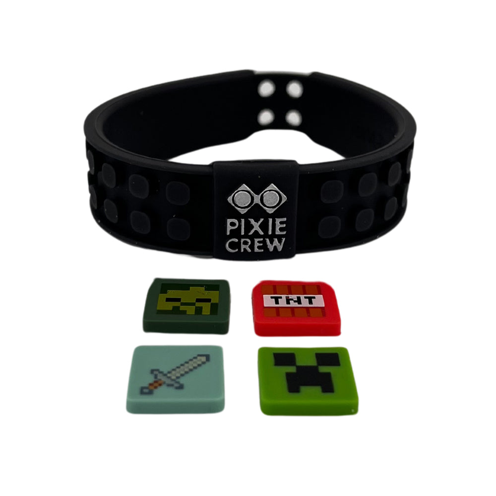 PIXIE CREW Minecraft adjustable black bracelet with 4 multipixels