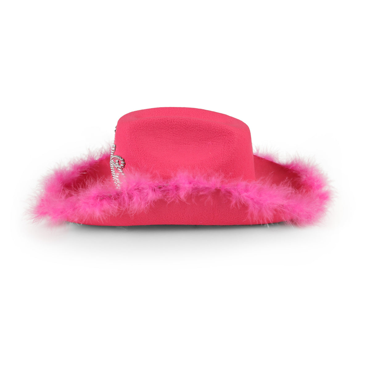 Pink cowboy hat with silver crown 15 cm