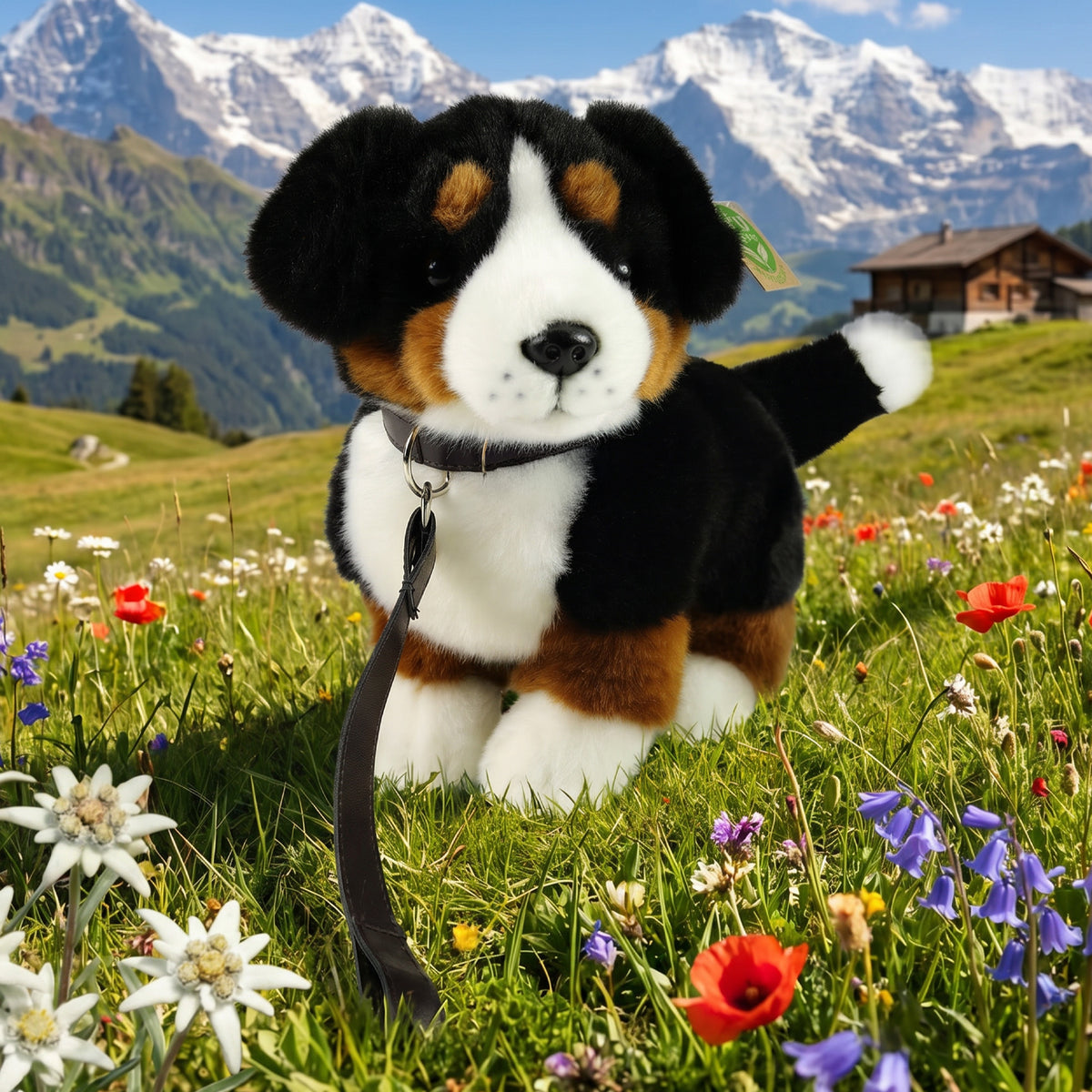 Plush Bernese Mountain Dog with Leash 22 cm
