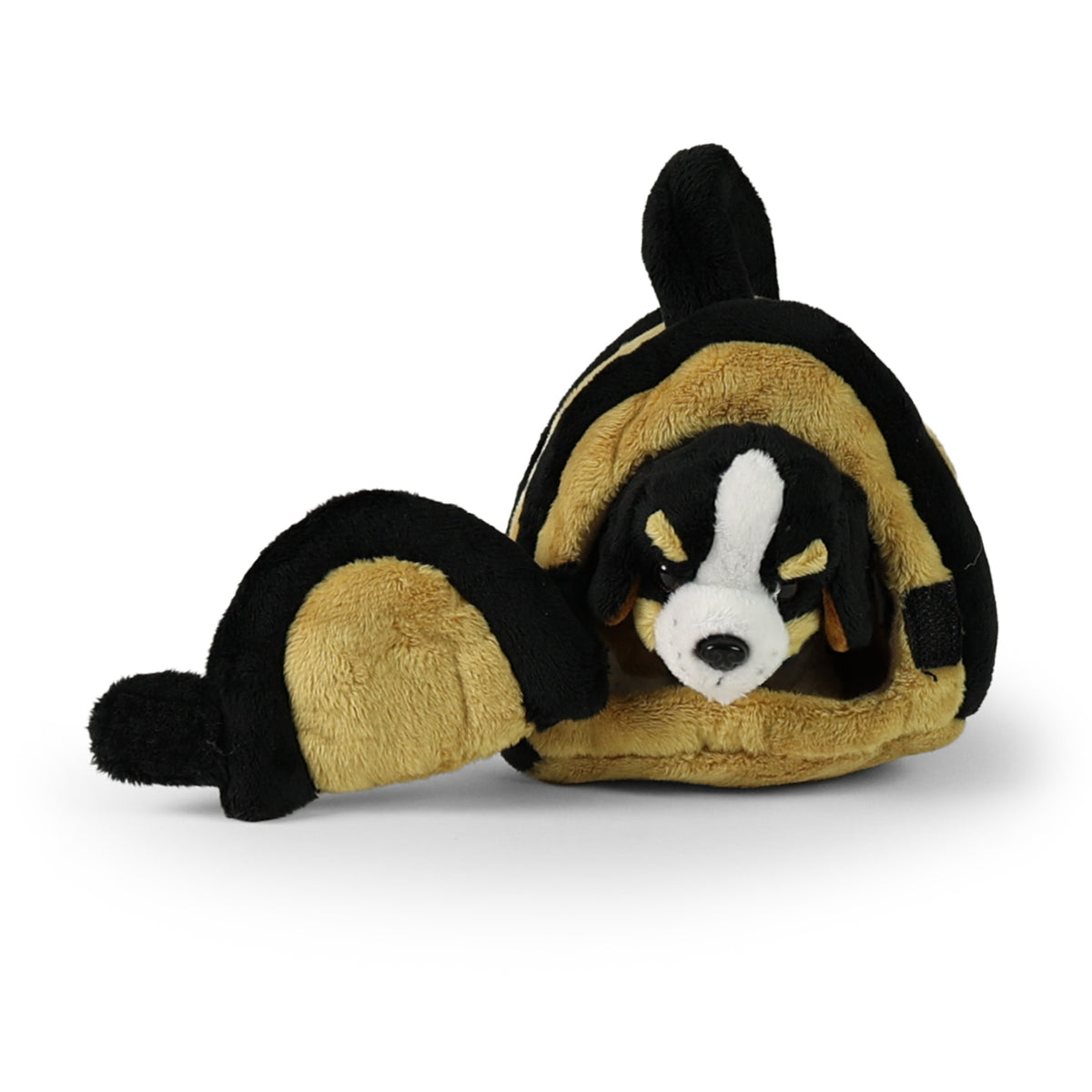 Plush Bernese mountain dog in carrier 15 cm