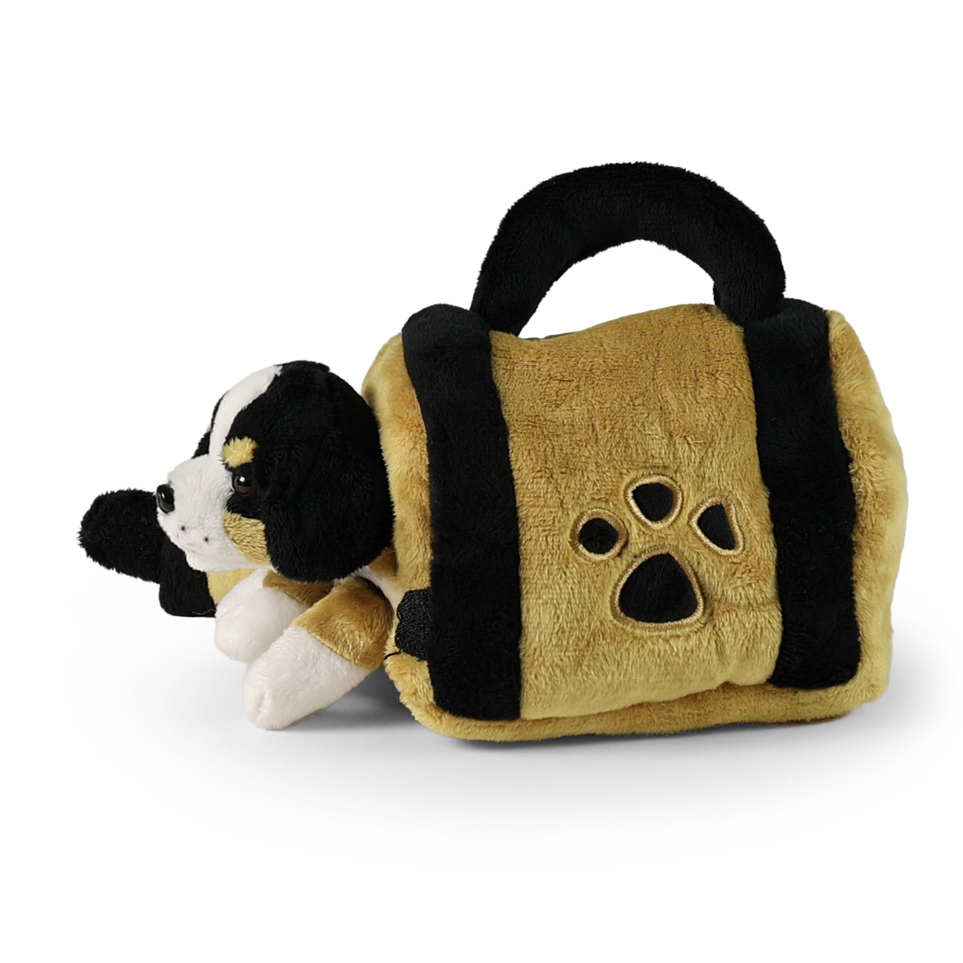 Plush Bernese mountain dog in carrier 15 cm