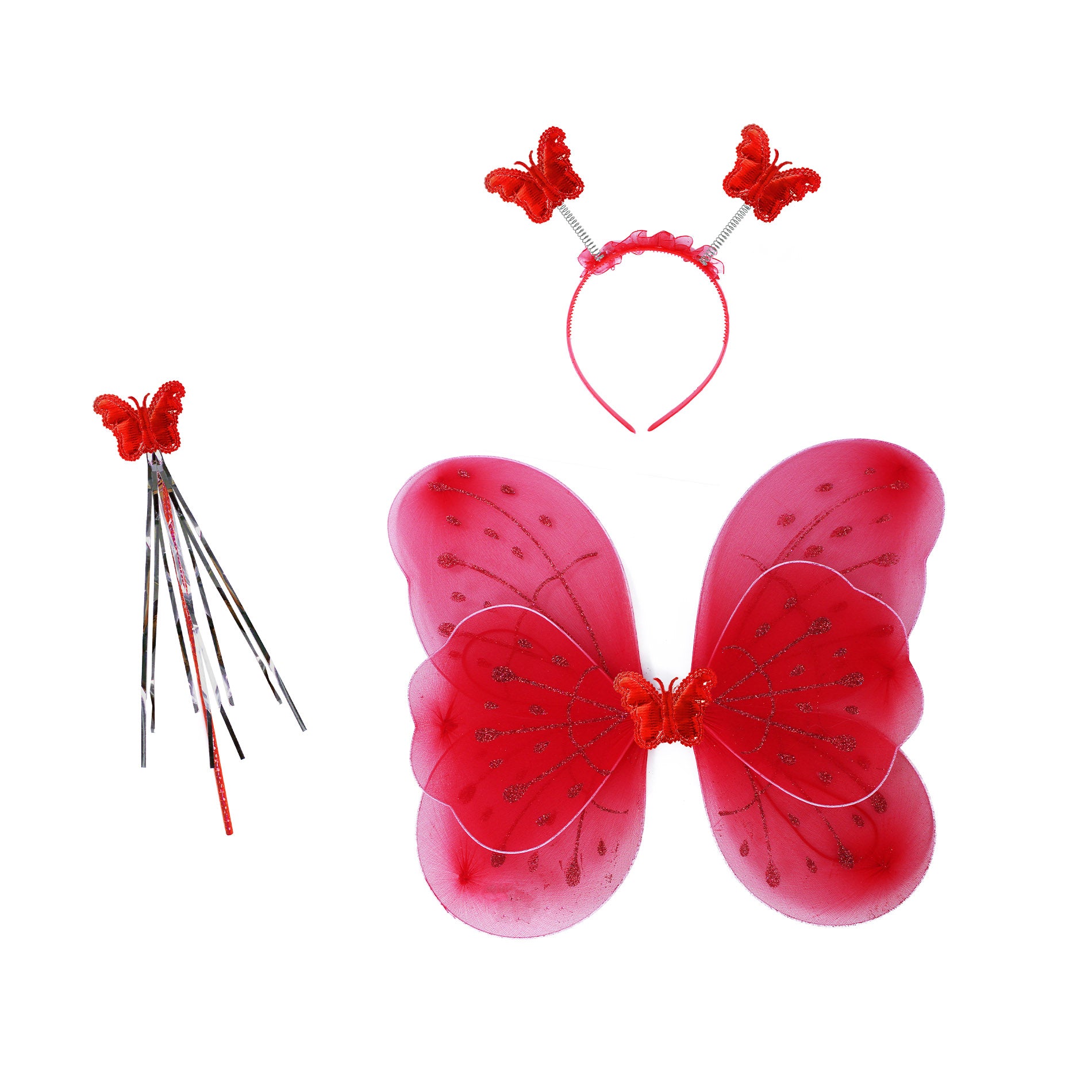 Red butterfly wings with headband and wand