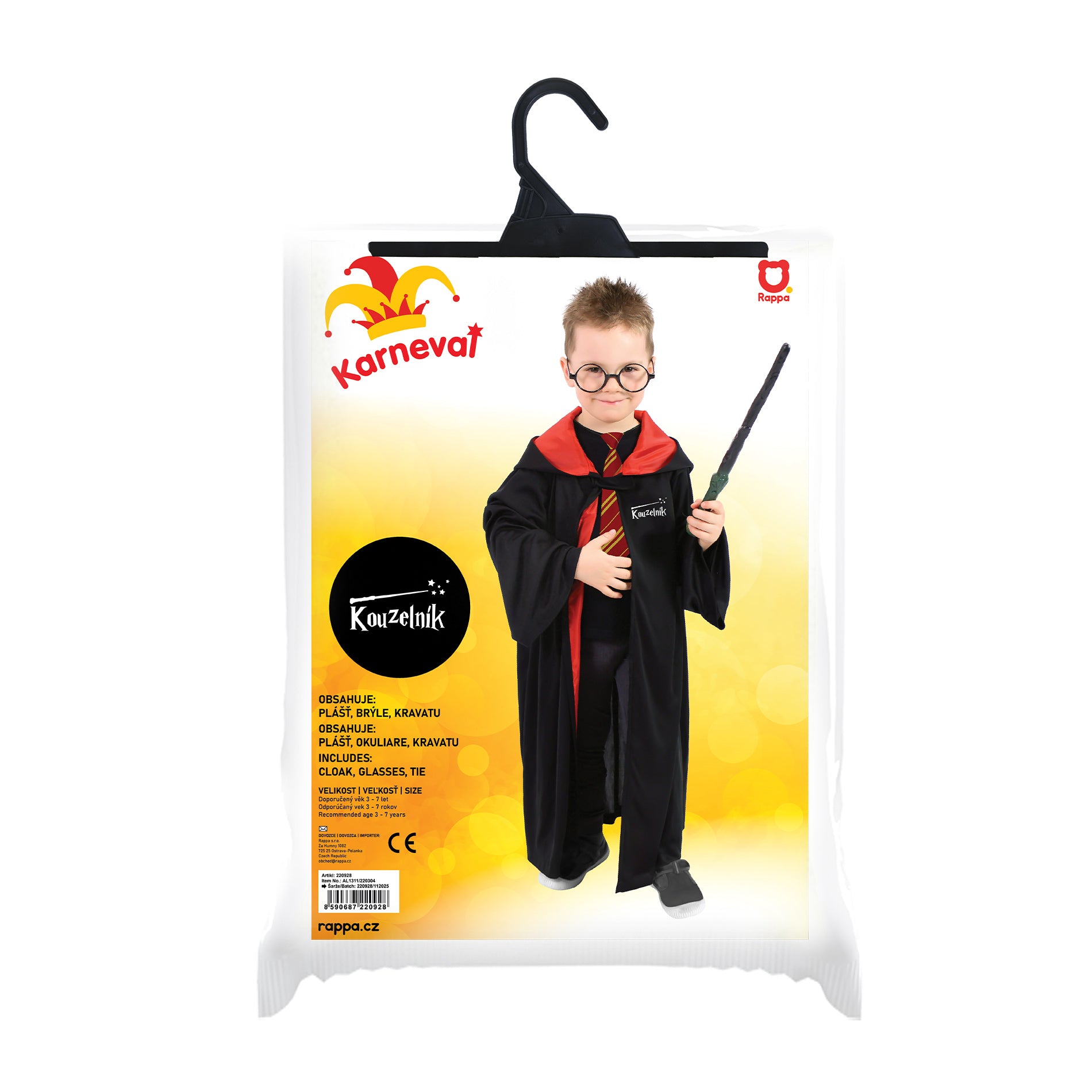 Children's magician cape with hood, tie and glasses