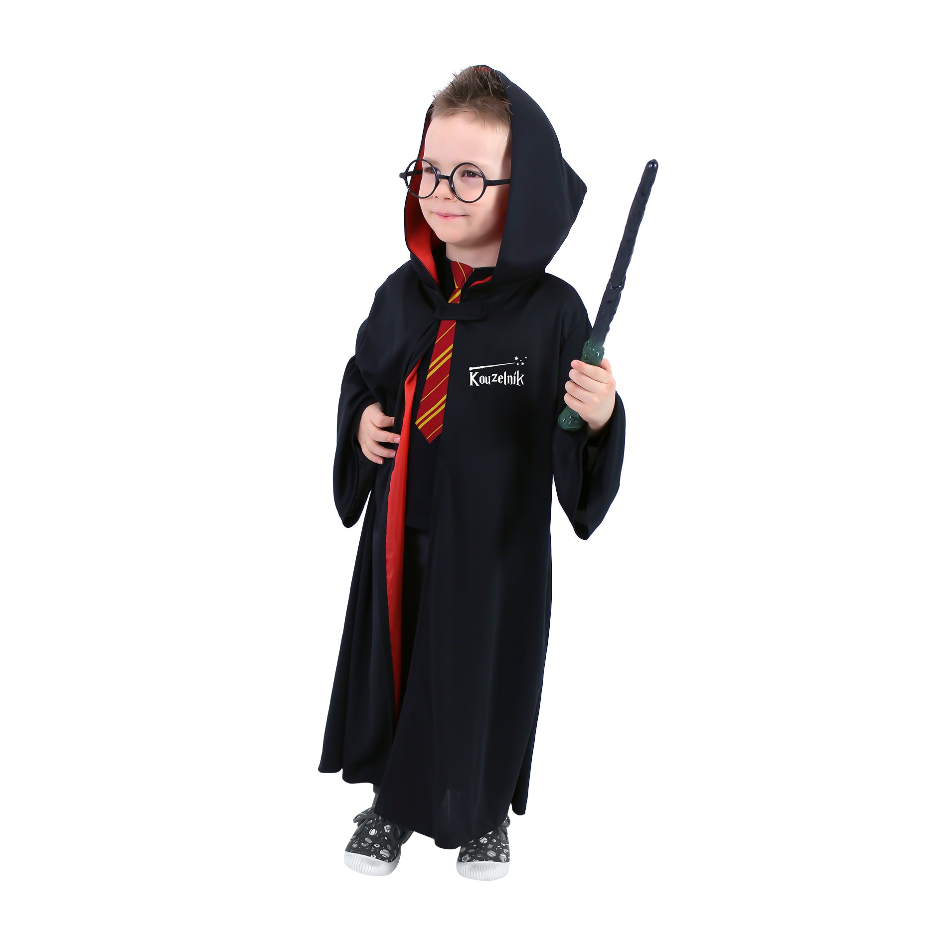 Children's magician cape with hood, tie and glasses