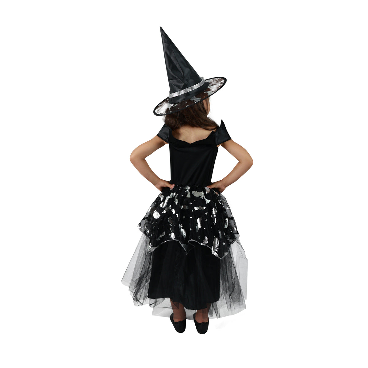 Girls' witch costume with bat motifs, size M